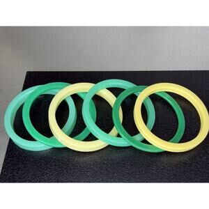 Vintage Acrylic Bangle Bracelet Lot Of 6 Shades Of Green Yellow 60s 70s